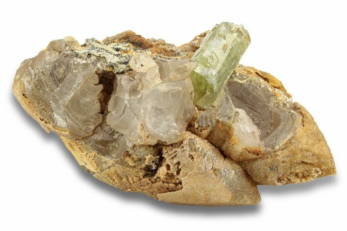 Lustrous, Yellow Apatite Crystals with Calcite - Morocco #251150